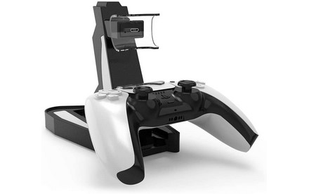 PS5 Controlador Cargador, Playstation 5 PS5 Controlador Soporte de estación de carga de carga, estación de carga rápida e indicador LED para Sony DUALSHOCK PS5 controlador (negro y transparente) - Accesorios